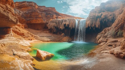 Oasis Waterfall Canyon Desert Landscape