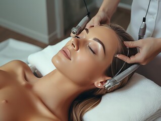 Naklejka premium Facial treatment session spa beauty procedure relaxation room close-up rejuvenation experience