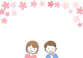 笑顔の子供たちと桜のフレーム