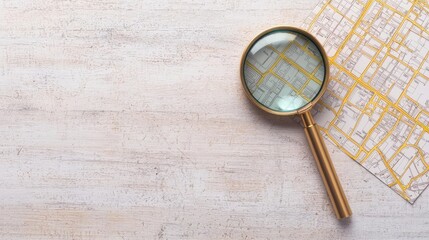 A magnifying glass over a map, symbolizing exploration and navigation in the business world.
