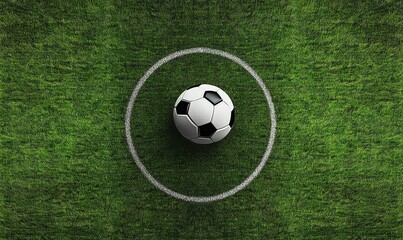 Fototapeta premium Aerial View of Soccer Field with Center Circle and Ball