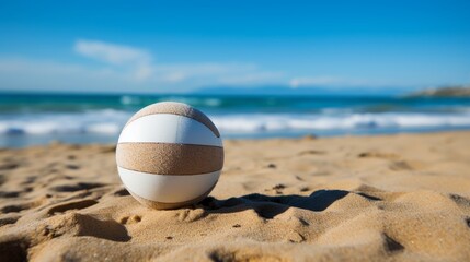 Obraz premium Volleyball game on sandy beach blured as background with copy space