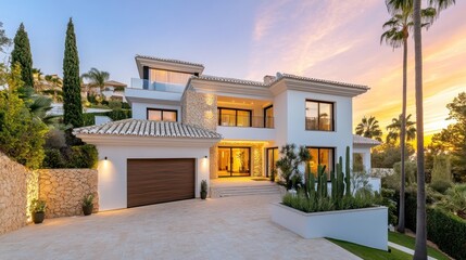 Sunset Villa, Hillside Driveway, Luxury Home, Coastal Real Estate