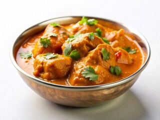 Fototapeta premium Delicious Creamy Butter Chicken Isolated on White Background - Stock Photo