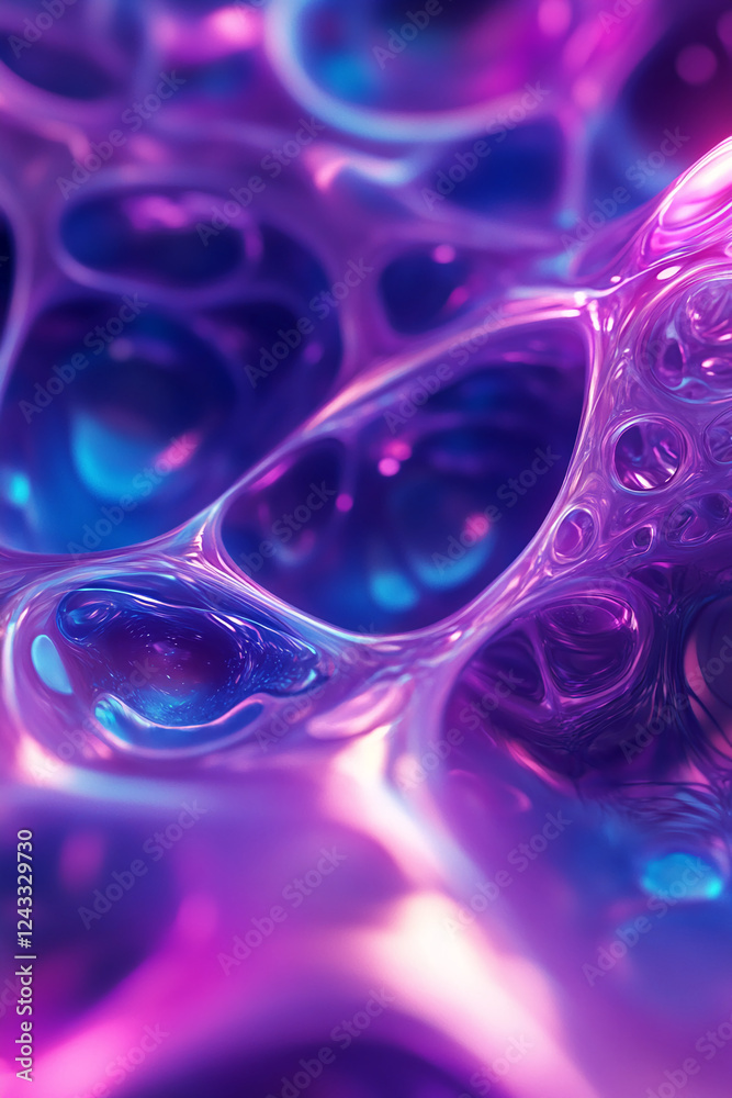Poster Abstract close-up view of a swirling liquid with a purple and blue color scheme, representing dynamic movement, fluidity, and artistic flow, evoking creativity and motion.