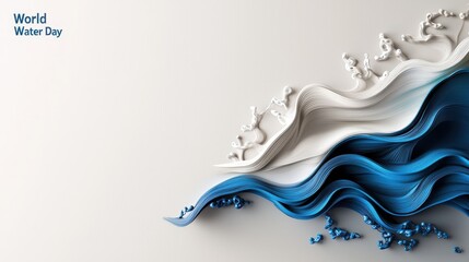 A stylized representation of flowing water, featuring waves in blue and white, promoting World Water Day.