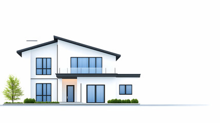 Modern House Exterior Design Illustration, clean and modern design, for use in architectural presentations or marketing materials