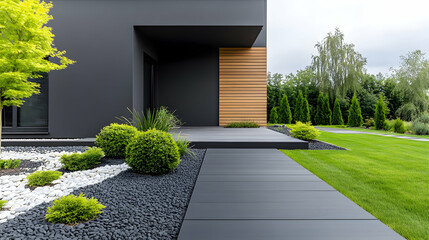 Obraz premium Modern house exterior with landscaped patio