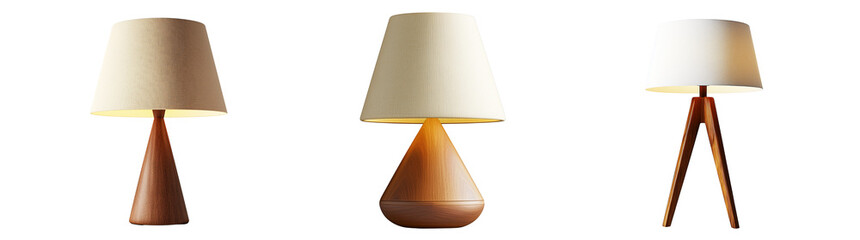 Modern Wooden Table Lamps Home Decor Lighting Set, Transparent Background, Ai Generative Images