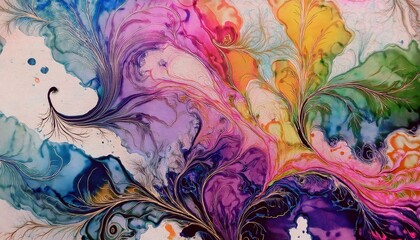 広がるカラフルなインクのマーブリング模様