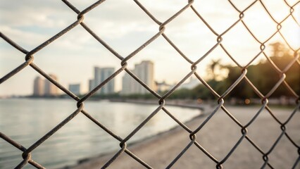 Fototapeta premium stylized metal grid pattern with soft focus and blurred background, geometric pattern, patterned surface, artistic expression, blurred, abstract design