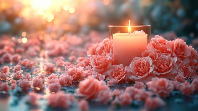 Sunset, candle, roses, remembrance, bokeh, sympathy card