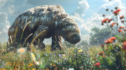 The Giant Ground Sloth was a massive, herbivorous mammal that lived during the Pleistocene era. It could grow up to 20 feet long, with long claws, a bulky body, and a slow-moving, lumbering gait.




