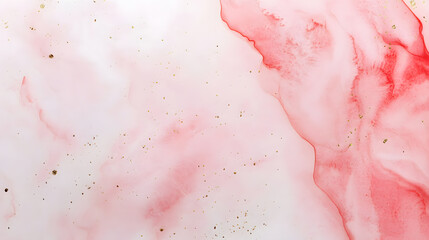 Fototapeta premium A stylish abstract card design featuring a pink watercolor wash with subtle gradients and organic textures. The soft, flowing pigments create a tranquil and delicate aesthetic. Gentle gold speckles