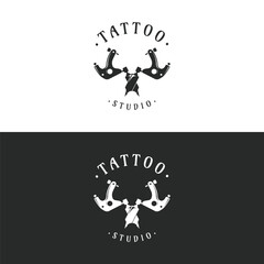 Fototapeta premium Vintage retro tattoo machine template logo design isolated background.Logo for studio, emblem and business.