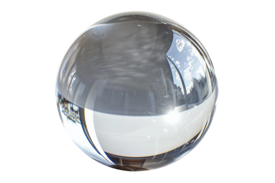 Delicate transparent crystal ball with smooth finish isolated on transparent background