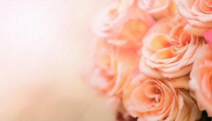 soft peach rose bouquet with delicate pink-tipped petals, romantic floral background for wedding invitations and decor

