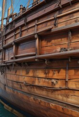 Fototapeta premium Tall ship's wooden hull weathered to perfection, nautical theme, historic boat
