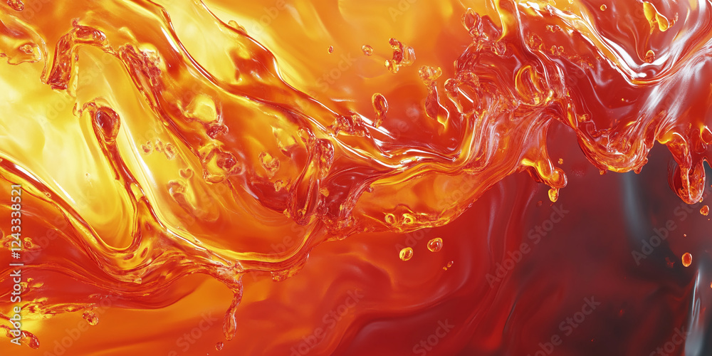 Poster Close-up of swirling liquid in shades of orange and red, symbolizing molten flow or dynamic heat, creating a dramatic and energetic abstract pattern in motion.