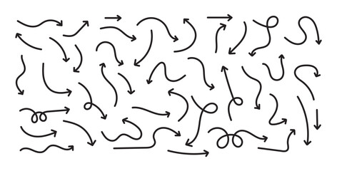 Hand drawn arrow set. Thin arrows set for business plan. vector illustration