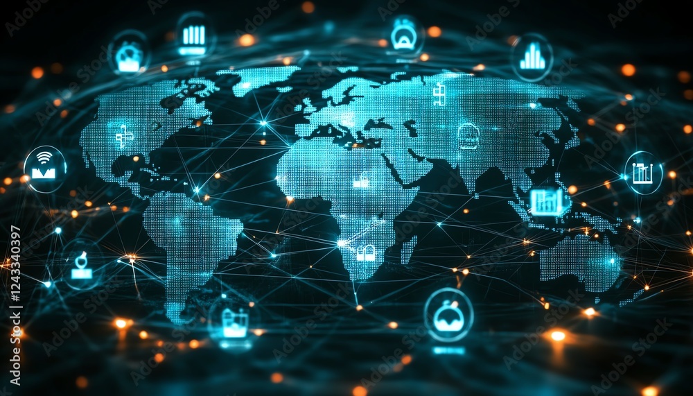 Fototapete 3d rendering of a digital world map globe