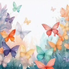 Obraz premium creative seamless border frame of colorful delicate butterflies on white background; concept for cards or backgrounds