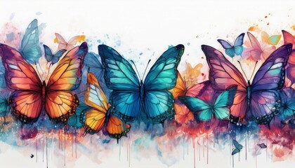 creative seamless border frame of colorful delicate butterflies on white background; concept for cards or backgrounds