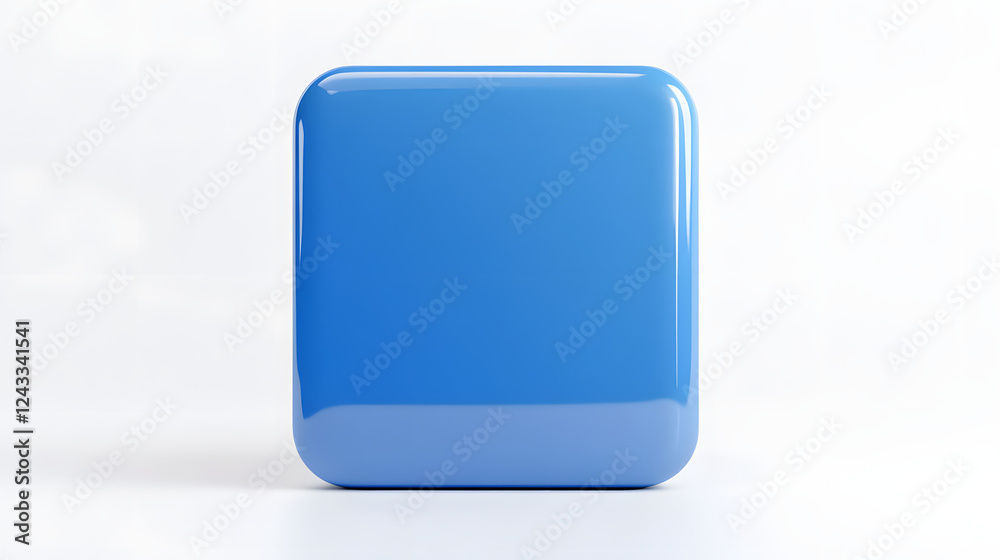 Wall mural blank mobile application icon, button - blue square with round corners. 3d rendering, white backgrou