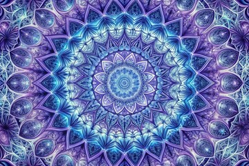 Trippy mandala pattern with intricate lines and shapes in shades of indigo and purple, mandala patterns, colorful mandalas