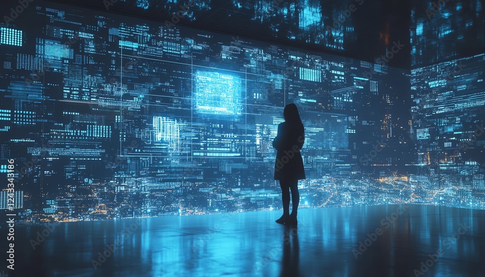 Leinwandbilder Engineers in a futuristic smart city, overseeing complex data systems on floating digital screens, innovative architecture, holographic interfaces, ultradetailed, 16K