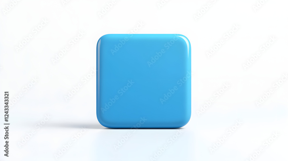 Wall mural blank mobile application icon, button - blue square with round corners. 3d rendering, white backgrou