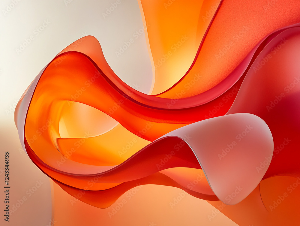 Leinwandbilder Close-up of smooth, flowing curves of translucent red and orange material with soft lighting, showcasing dynamic movement and warm colors. Represents fluidity and design elegance.