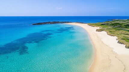 The serene beauty of the Yokohama Marine Park, with its sandy beaches and clear blue waters.