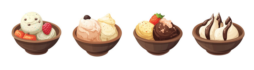 Delicious Ice Cream Bowls Assorted Flavors Sweet Treats Summer Dessert, Transparent Background, Ai Generative Images