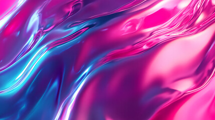 Obraz premium A close-up of vibrant, glossy pink and blue metallic fabric or liquid, showcasing smooth, flowing texture and reflective surfaces with a glossy sheen.
