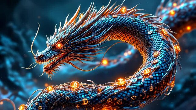An ethereal blue dragon with glowing eyes and intricate scales, symbolizing power in Asian mythology.