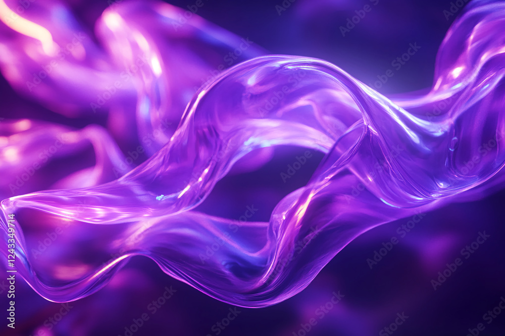 Aufkleber Abstract flowing purple translucent material with smooth curves and glowing highlights, symbolizing motion and dynamic energy, with a futuristic and artistic concept.