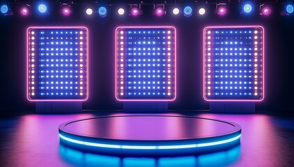 Vibrant Neon Stage with Futuristic Lighting
