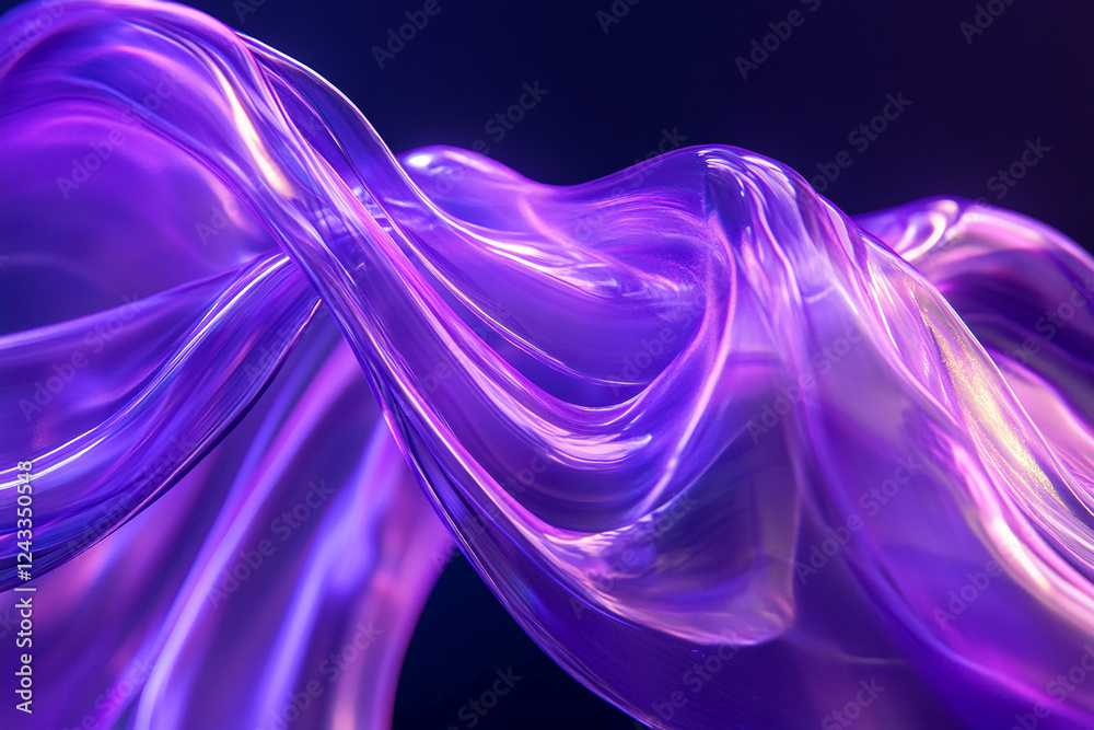 Poster abstract flowing transparent purple and pink fluid with a glossy finish and soft lighting, symbolizi