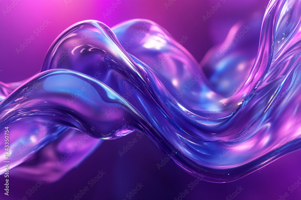 Poster abstract fluid flow in purple and blue shades, glowing with soft lighting, representing smooth movem