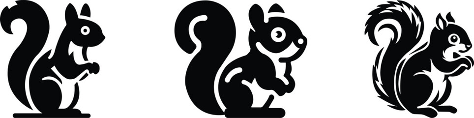 Squirrel Icon set.simple flat squirrel icon silhouette vector.this is forest wild animal running standing and jumping vector squirrel.Vector squirrel silhouette view side for retro logo.
