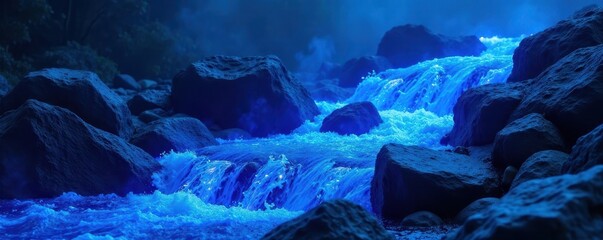 Intense blue lava flow, abstract stone backdrop, fantasy, geology
