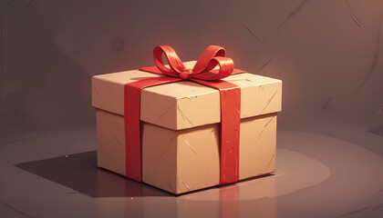 Fototapeta premium Gift box with red ribbon on neutral background, celebration concept