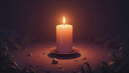 Illuminating candle in dark surroundings, warmth and hope