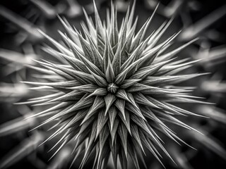 Dramatic Black and White Drone Shot of Spiky Plant with Long Needles