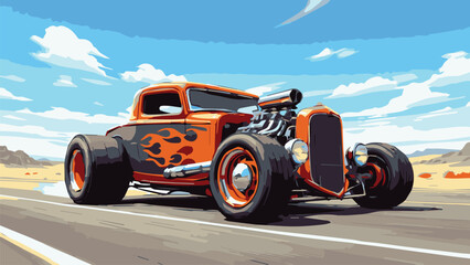driving on the road hotrod vector
