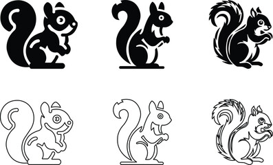 Squirrel Icon set.simple flat squirrel icon silhouette vector.this is forest wild animal running standing and jumping vector squirrel.Vector squirrel silhouette view side for retro logo.