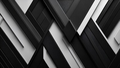 Fototapeta premium geometric abstract black and white panel design for modern wall art or background with layered 3d texture