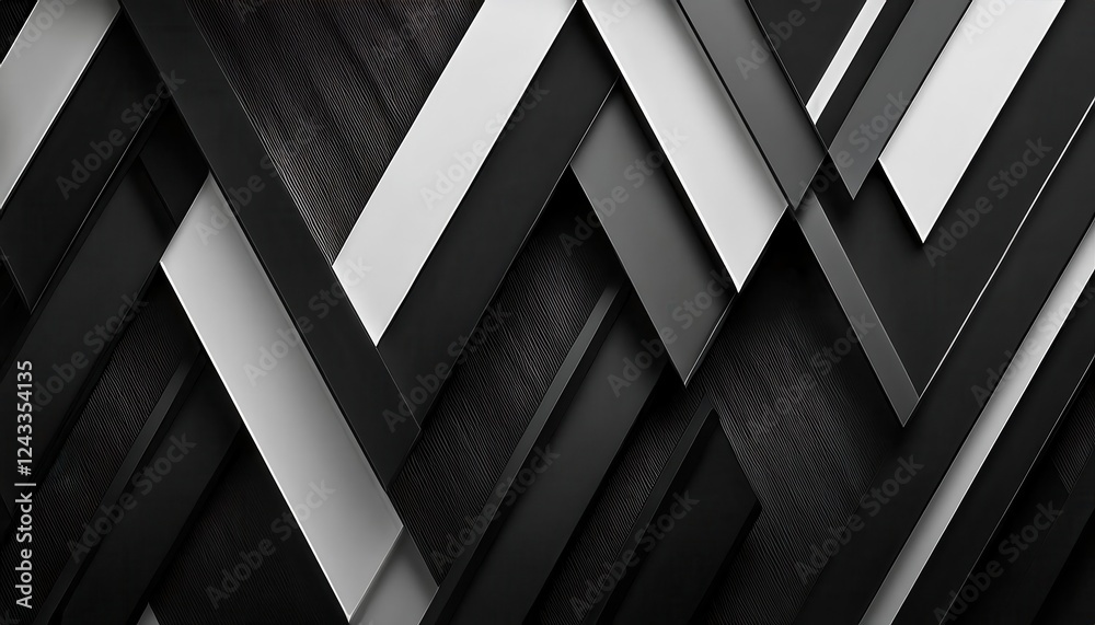 Aufkleber geometric abstract black and white panel design for modern wall art or background with layered 3d te