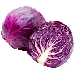 Obraz premium Fresh Purple Cabbage Halved and Whole with Vibrant Colorful Leaves